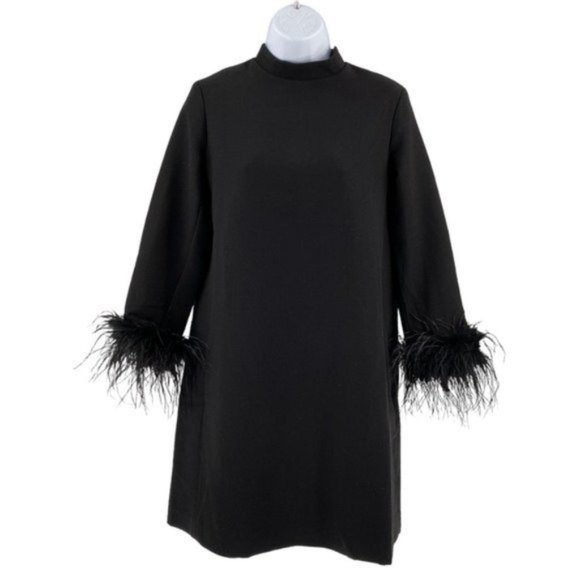 Tuckernuck NEW Black Feather Mod Ellie Long Sleeve Mini Cocktail Dress Size M - Picture 6 of 14